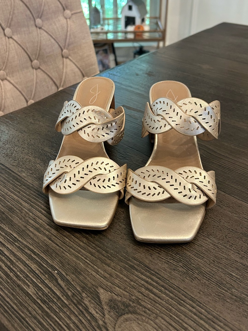 Joie Society Metallic Gold Braided Slide Mules 9M